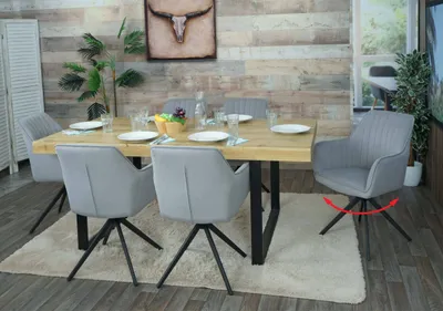 Image de lot de 6 chaises de salle à manger HWC-L79, chaise de cuisine, chaise avec accoudoirs, pivotante Auto-Position tissu/textile ~ gris clair