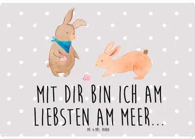 Produktbild von Mr. & Mrs. Panda tafel Hasen Muschel DIN A4 - Grau Pastell - Geschenk, Wandbild, Freundinnen, Blechschild, Schild, Strand, Muscheln, Muttertag, Freundin, Metallschild
