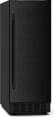 A black wine cooler is shown from a three-quarter angle against a white background.