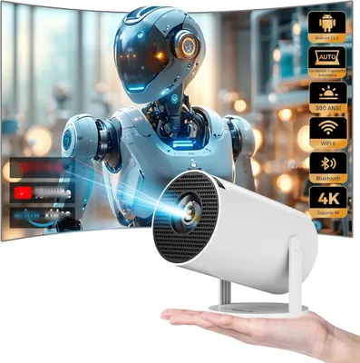 Image de Projecteur portable ZELURXX Mini, 720p, projection à 180° dans toutes les directions, adapté à une utilisation en intérieur et en extérieur, 10,1 x 10,3 cm, blanc