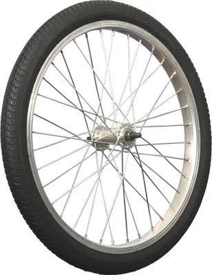 Produktbild von 20-Zoll-Vorderrad für Fahrräder, Aluminiumfelge, Cargo-Speichen und silberfarbene Anhängerreifen
