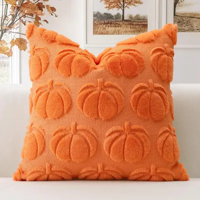 Imagen del producto de Fundas de cojín de suave felpa, 40 x 40 cm, color naranja, para decoración de Halloween