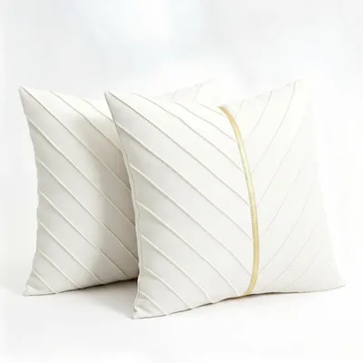 Image de Housses de coussin en velours, dorées et blanches, 50x50 cm, lot de 2