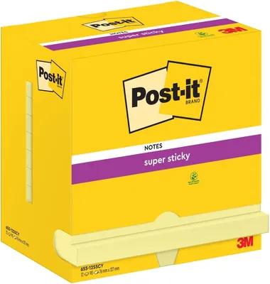 Zdjęcie produktu dla Karteczki samoprzylepne Super Sticky Notes 127x76mm 90 arkuszy żółty PU=12x12 bloczków