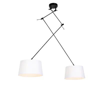 Produktbild von QAZQA - Modern Hängelampe I Pendellampe I Pendelleuchte mit Leinenschirm weiß 35 cm - Blitz II schwarzI 2-flammig I Wohnzimmer I Schlafzimmer - Leinen Zylinder I Länglich I Rund - LED geeignet E27