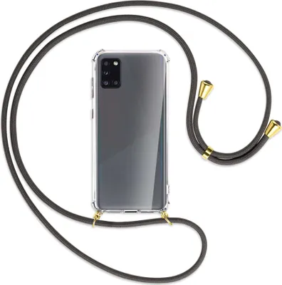 Produktbild von Handykette Backcover-Schutzhülle mit Band (Metall goldfarben) für Samsung Galaxy A31 - dunkelgrau
