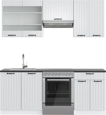 Produktbild von Küchenzeile Vicco Fame-Line Weiß Landhaus/Weiß 200 cm ohne Arbeitsplatte, Model 36159