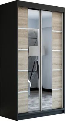 Produktbild von Schwebetürenschrank Kleiderschrank ERO 120 cm Schrank Garderobe Spiegel. Verschiedene Farben (Weiß, Schwarz, Somona). Möbel vom Hersteller!