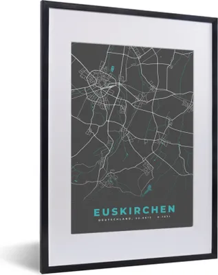 Produktbild von MuchoWow® Gerahmtes Poster Karte - Stadtplan - Euskirchen - Deutschland - Blau 30x40 cm - Poster mit Schwarzem Bilderrahmen Wandposter Rahmen Foto Bilder - Wandposter Schlafzimmer