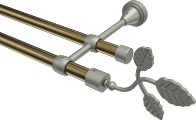 Produktbild von Interdeco Gardinenstange / Vorhangstange Messing Antik / Chrom matt, Typ Primus Alessia (Blatt), 16 mm Ø 2-läufig, 540 cm