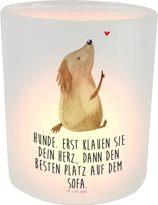 Produktbild von Mr. & Mrs. Panda Glas Teelichthalter Hund Liebe - Transparent - Geschenk, Herz, Windlicht Deko, Sprüche, Hunde, Süß
