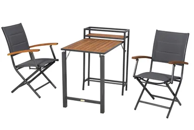 Obrázek produktu pro Merxx Zahradní nábytek Set Paxos 3dílný, 2 skládací křesla, skládací stůl 91 x 60 x 87 cm – hliník/akácie/textil