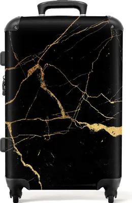 Obrázok produktu pre NoBoringSuitcases.com® Veľký kufor - Mramor - Čierny a zlatý - Luxusný - Mramorový vzhľad - Zlatý - Kombinovaný zámok TSA - Pevná škrupina na kolieskach - 72 litrov - Cestovný kufor - 66 cmKufr Medium 67x43x25 cm, 72L,