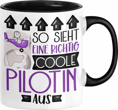 Produktbild von Pilotin Geschenk Tasse Geschenkidee für Pilotin Geburtstag Weihnachten Spruch So Sieht Eine Richtig Coole Pilotin Aus Kaffee-Becher  (Schwarz)
