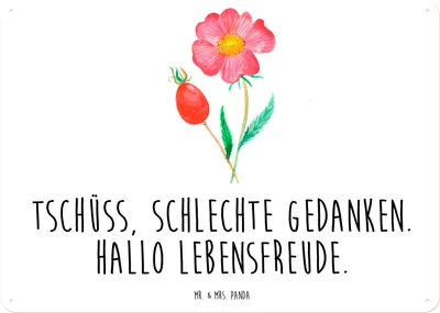 Produktbild von Mr. & Mrs. Panda Wandbild Blume Hagebutte DIN A5 - Weiß - Geschenk, Schild, Lebensfreude, tafel, Schlechte Gedanken, wandtafel, Garten, Türschild, Blechschild