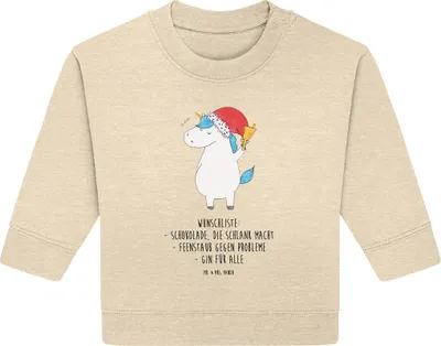 Produktbild von Mr. & Mrs. Panda Organic Baby Pullover Einhorn Weihnachtsmann 6. - 12. Monat - Natural Raw - Geschenk, Unicorn, Gin, Schokolade, Weihnachten, Nikolaus, Bullover