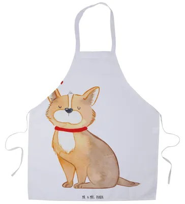Produktbild von Mr. & Mrs. Panda Schürze Hund Glück - Weiß - Geschenk, Sprüche, Grill, Corgie, Herz, Küchenschürze, Spruch, Kochschürze, Küchenzubehör, Süß, Grillschürze