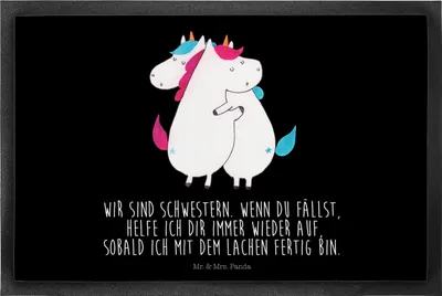 Produktbild von Mr. & Mrs. Panda Fussmatte Einhörner Umarmen 40 x 60 cm - Schwarz - Geschenk, Schmutzmatte, BFF, Schwester, Sauberlaufmatte, Liebe, fußmatte, Einhorn, Schmutzfangmatte