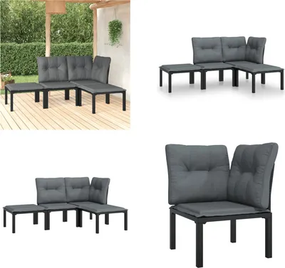 Produktbild von vidaXL 4 tlg. Garten Lounge Set Schwarz und Grau Poly Rattan - Garten Lounge Set - Garten Lounge Sets - Lounge Set - Gartenmöbel Set