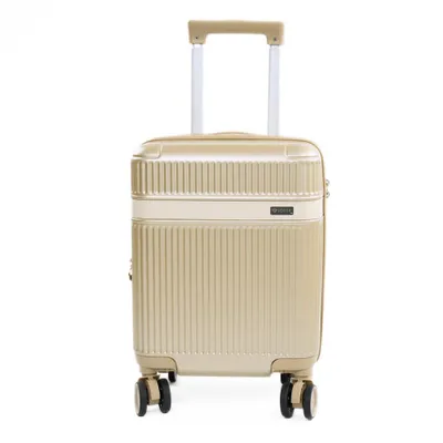 Imagen del producto de Maleta de cabina 16" XS, fabricada en ABS, extensible, con 4 ruedas, candado numérico, marca Solier, modelo NOKIRO STL976, color dorado
