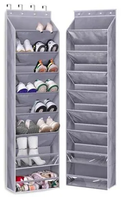 Image de Étagère à chaussures suspendue avec 8 compartiments, de couleur grise, pour 20 paires de chaussures