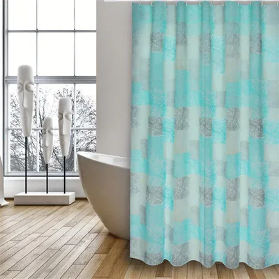 Produktbild von MSV Premium Anti-Schimmel Textil Duschvorhang - Anti-Bakteriell, waschbar, 100% wasserdicht - Polyester, „Huellas“ Blau 180x200cm –  Spain