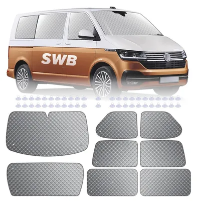 Image de Kit de 8 tapis thermiques pour VW T4 à empattement court, pare-brise, occultation, protection solaire