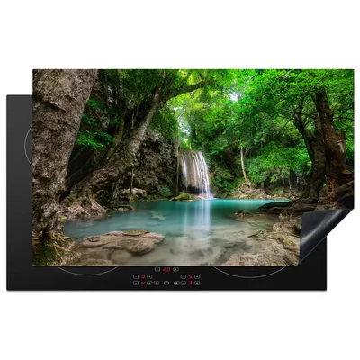 Produktbild von KitchenYeah© Herdabdeckplatte Dschungel - Wasserfall - Pflanzen - Wasser - Natur , 83x51cm, Küche Deko, Glaskeramikkochfeld Herdabdeckung, Abdeckplatte fùr Kochfeld