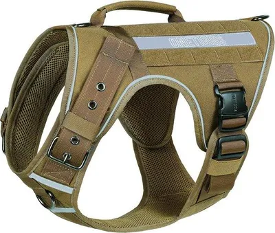 Immagine prodotto di Imbracatura tattica per cani Unyqoos® Fire Tanker – nylon 1000D, imbottita, con 3 maniglie, anelli a D in acciaio inossidabile anteriori e posteriori, chiusure metalliche (fino a 220 kg), riflettente