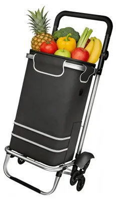 Image de Chariot de courses pliable et robuste YRHome à 3 roues, noir, capacité de charge de 30 kg, pour le jardin, la plage et le camping