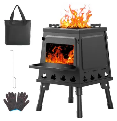 Image de Réchaud de camping - Réchaud d'extérieur à bois - Pliable - Support de casserole réglable - Métal - Pour 3 à 5 personnes - Noir