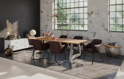 Produktbild von Essgruppe 200 cm Mango naturfarben A-Gestell silber mit 6 Stühlen DORA