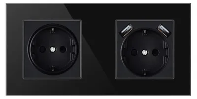 Obrázok produktu pre Techstar® Crystal TSU2 zásuvka, dvojitá, 2 x USB, 2.1 A, farba čierna Onyx, bezpečnostné sklo, 16A