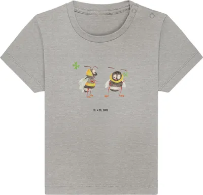 Produktbild von Mr. & Mrs. Panda Babyshirt Hummeln Kleeblatt 6. - 12. Monat - Heather Grey - Geschenk, Biene, Öko Baby T-Shirt, Spruch schön, Kinder Top, Deko, Hummel, Fröhlich, Positiv