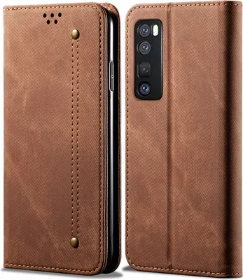 Produktbild von Huawei Nova 7 Pro Hülle, LaimTop Denim Leder Brieftasche Magnetverschluss Flip Bookstyle Schutzhülle mit Standfunktion für Huawei Nova 7 Pro Huawei Nova 7 Pro Braun