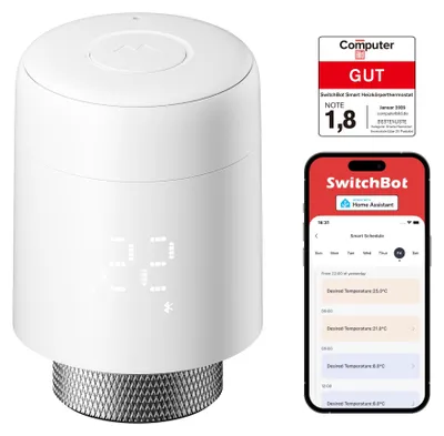 Immagine prodotto di SwitchBot Termostato intelligente per radiatori, termostato Bluetooth con controllo tramite app e programmazione oraria, risparmio energetico, facile installazione, compatibile con Alexa, Apple Home e Home Assistant (hub necessario)
