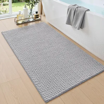 Produktbild von Badezimmerteppich Chenille 60 x 110 cm Hellgrau saugfähig rutschfest waschbar