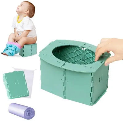 Produktbild von Tragbare Kindertoilette Klappbare Reisetoilette Campingtoilette - Grün - Faltbar und leicht - Für unterwegs und Camping