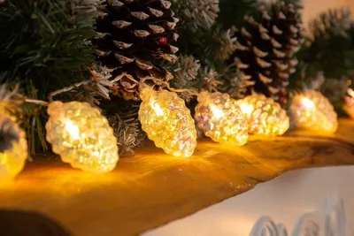Obrázek produktu pro Řetěz MagicHome Christmas Pine, 10x LED teplá bílá, s borovicovými šiškami, 2xAA, jednoduché světlo, osvětlený, L-1,35 m