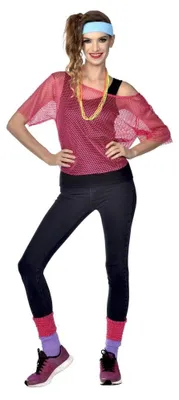 Produktbild von amscan 9910388 Rosa 80er Netzhemd Kostüm für Erwachsene Damen Kleidergröße 34-42