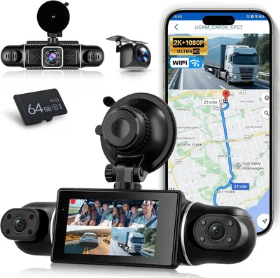 Produktbild von 2K WLAN Dashcam für Autos mit 4 Kanälen und App-Steuerung, Dashcam mit Schleifenaufzeichnung, 3-Zoll-Dashcam mit Nachtsichtfunktion, G-Sensor, Spiegelbildfunktion, Parkmodus, etc