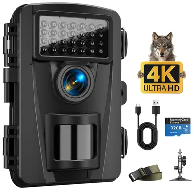 Obrázok produktu pre Wildkamera, 4K, 60 megapixelov, s detektorom pohybu, nočným videním, vodotesnosť IP66, 32G pamäťová karta