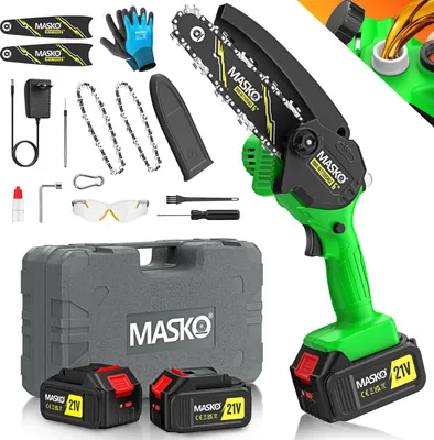 Produktbild von MASKO® Mini-Kettensäge mit Akku 8000mAh | Handkettensäge Elektro mit 2 Akku 4000mAh für Gartenscheren/Astscheren/Holzschneiden | Motorsäge 800W automatisches Ölsystem