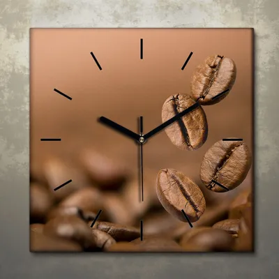Produktbild von Wohnzimmer Leinwand Uhr Geräuschlos Küche 30x30 Kaffee, Bohnen, Motive, schwarze Zeiger