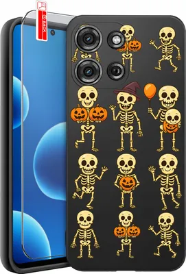 Image de Étui pour Motorola Moto G75 5G, motifs crâne, squelette, Halloween, avec protection en verre