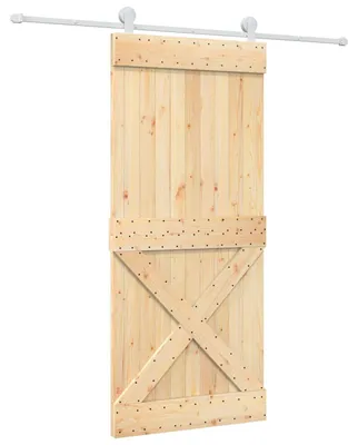 Productafbeelding van vidaXL Schuifdeur, natuurlijke kleur en wit, 90 x 210 cm, massief dennenhout