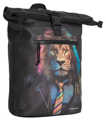 Produktbild von New Rebels Rucksack New York – Stylischer Rolltop mit Kunstmotiv Lion, wasserabweisend & praktisch