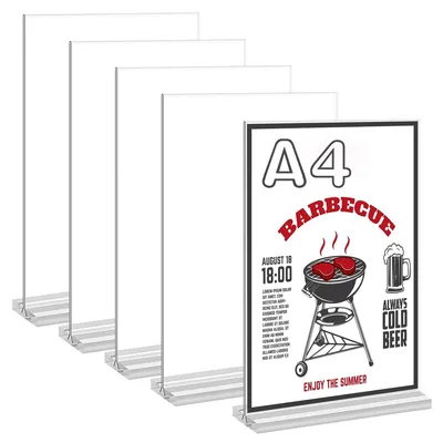 5x A4 Acryl Tischaufsteller, T-Ständer, Menükartenhalter, DIN A4