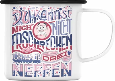 Produktbild von Trendation - Tante Geschenk Emaille Tasse 3 Neffen Geschenkidee von Neffen an Tante Lustiger Spruch für Tante (Schwarz)