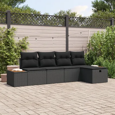 Produktbild von Möbel 5-teiliges Garten Sofa Set mit Kissen Schwarz Poly-Rattan - Gartensofas CHY3857166